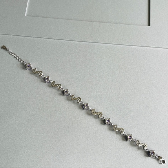 Amethyst CZ Sterling Silver Tennis Bracelet CHARMING - Picture 6 of 12